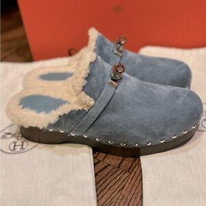 Hermès Carlotta Mule, Bleu Pinède, size 38